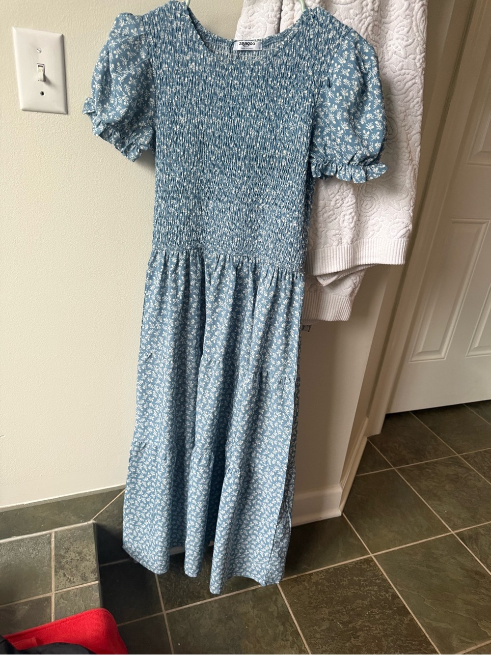 Long Blue Floral Smocked Midi Dress small